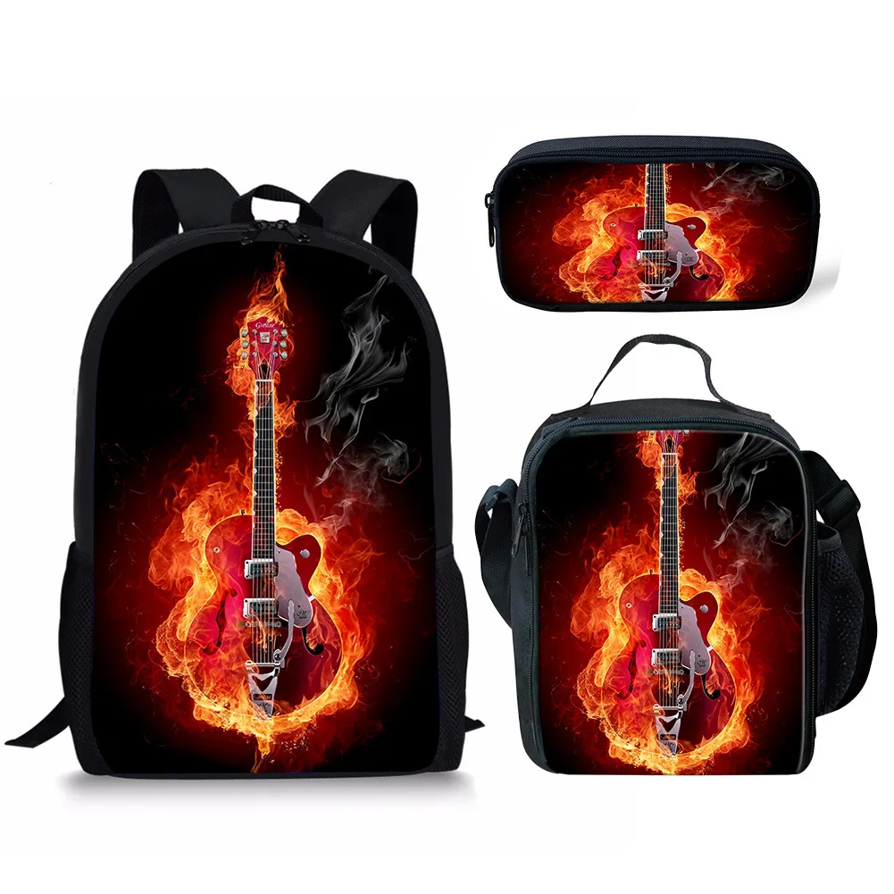 Trendy Youthful Ice fire Hockey ball 3D Print 3pcs/Set Student Travel bags Laptop Daypack Backpack Lunch Bag Pencil Case