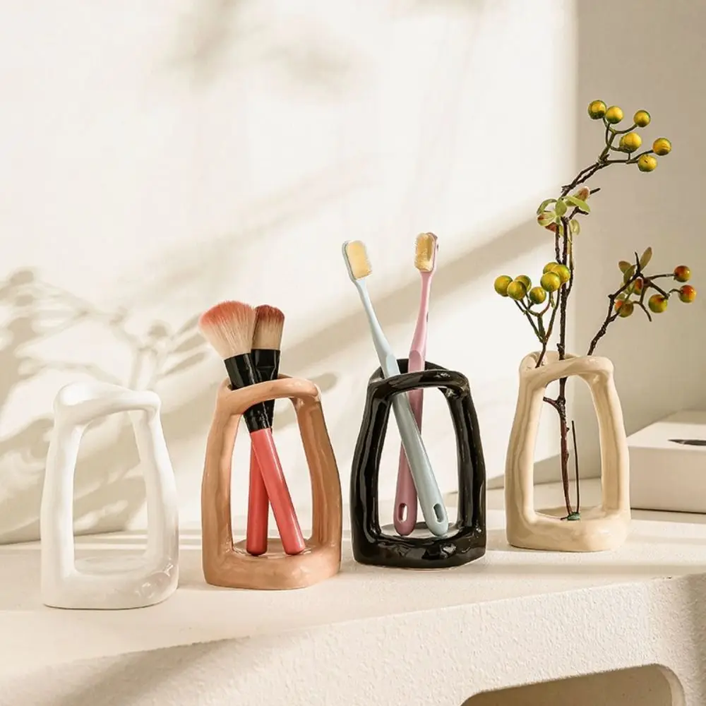 Nordic Style Ceramic Toothbrush Stand Vintage Hand-Made Storage Rack Minimalist Multi-functional Toothbrush Organizer