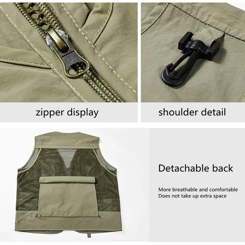 Waistcoat Vest Jacket Men Multi-Pocket Classic Male Sleeveless Coat Outdoor Photographer Fishing Jackets 5XL Vest Travel Clothes