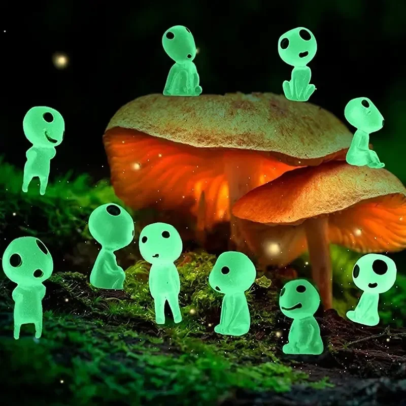 10Pcs Glow-in-the-Dark Luminous Elves Mini Figures Fish Tank Decor Kodama Figures Garden Micro Flower Potted Landscape Ornament