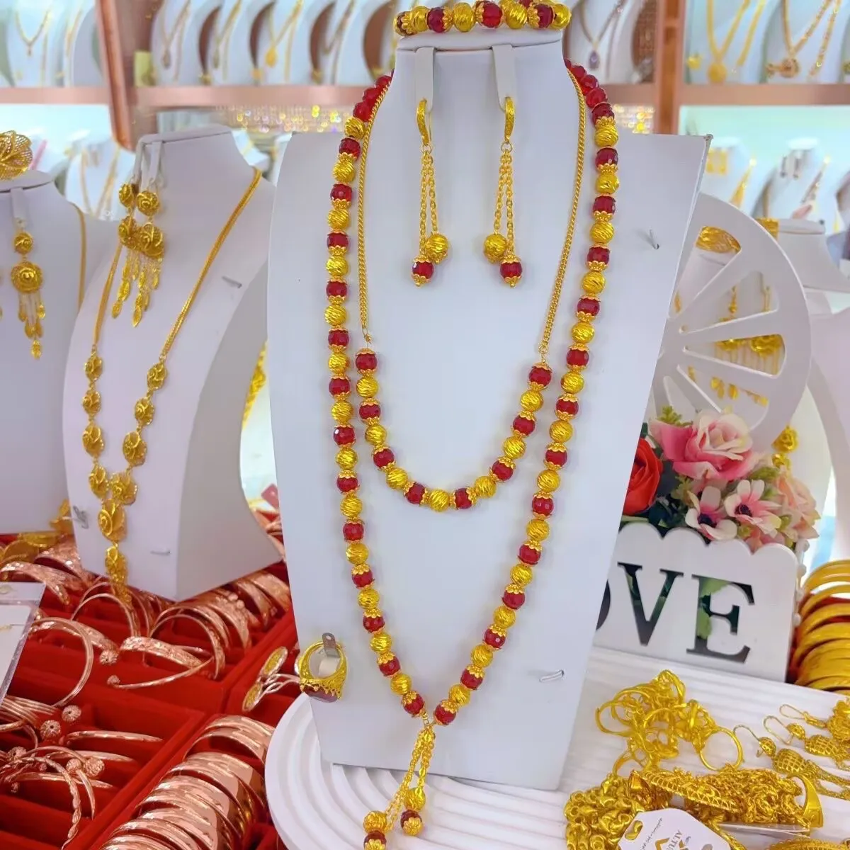 

Новое испанское 24-каратное позолоченное ожерелье, серьги, кольца, браслеты, романтический комплект ювелирных изделий для свадебной вечеринки для влюбленных YY10918