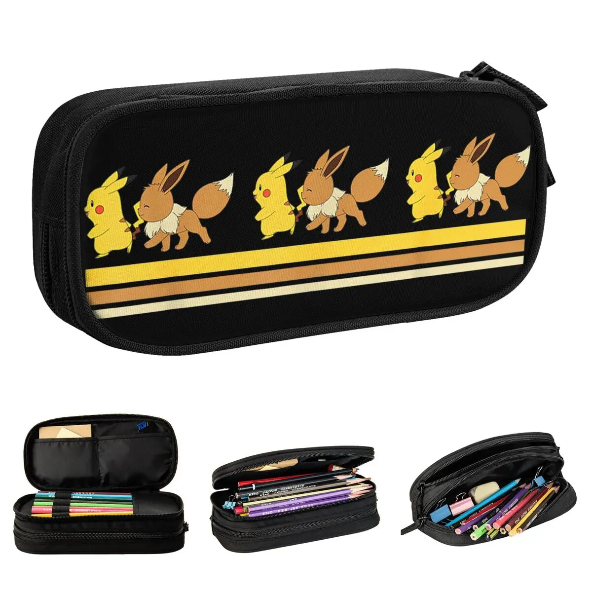 Pokemon Eevee And Pikachu Pencil Case Fun Pen Box Bags Student Big Capacity Office Zipper Pencilcases