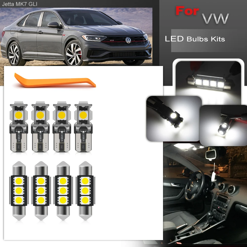 For 2019 2020 2021 2022 2023 2024 VW Jetta MK7 Sedan/GLI Error Free Full White LED Interior Package Light Bulbs Replacement