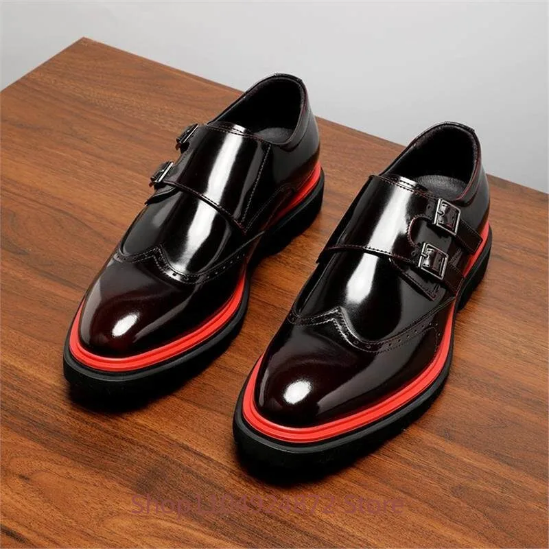 High End Leather Shoes for Men's Business Casual Genuine Leather Dress Double Button Thick Bottom Loafers Male Wedding Oxfords