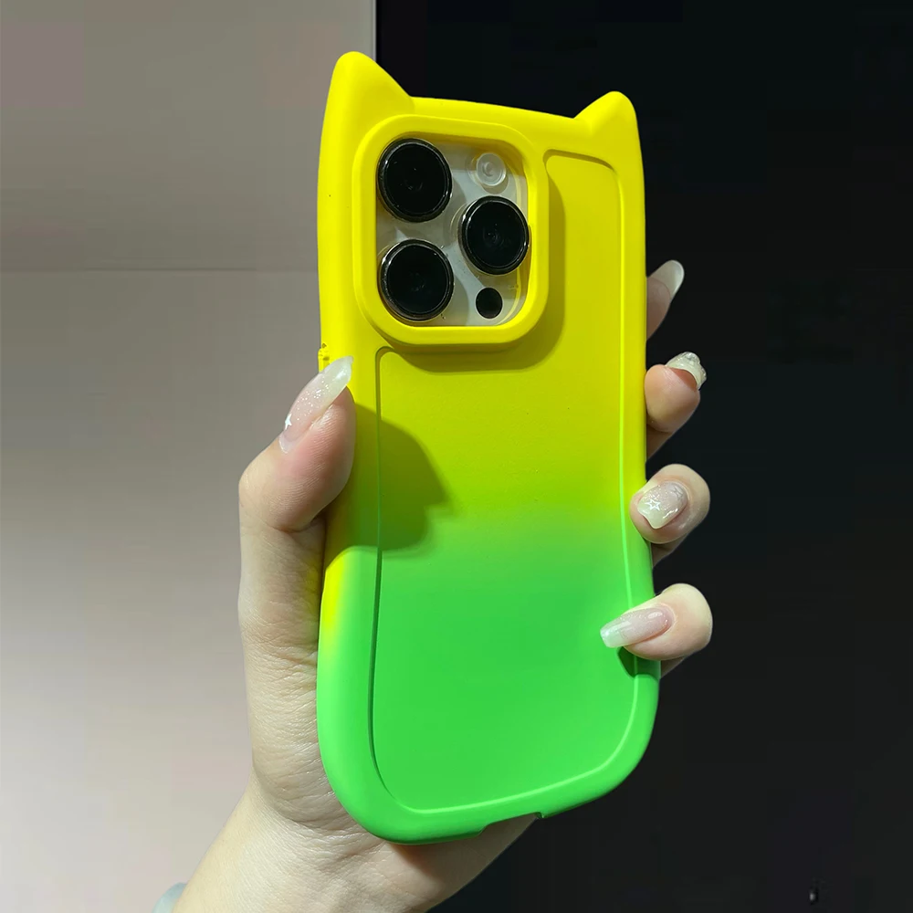 Gradient Cute Cat Ear pattern silicon phone case for iPhone 15 14 13 12 11 Pro Max full camera shockproof soft back bumper cover