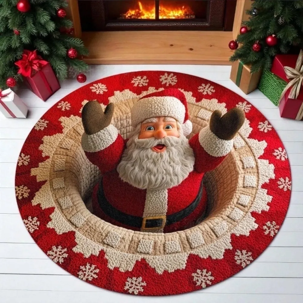 60*60cm Christmas Round Carpet Imitation Cashmere 3D Special-shaped Christmas Tree Base Mat Red Atmosphere Decoration