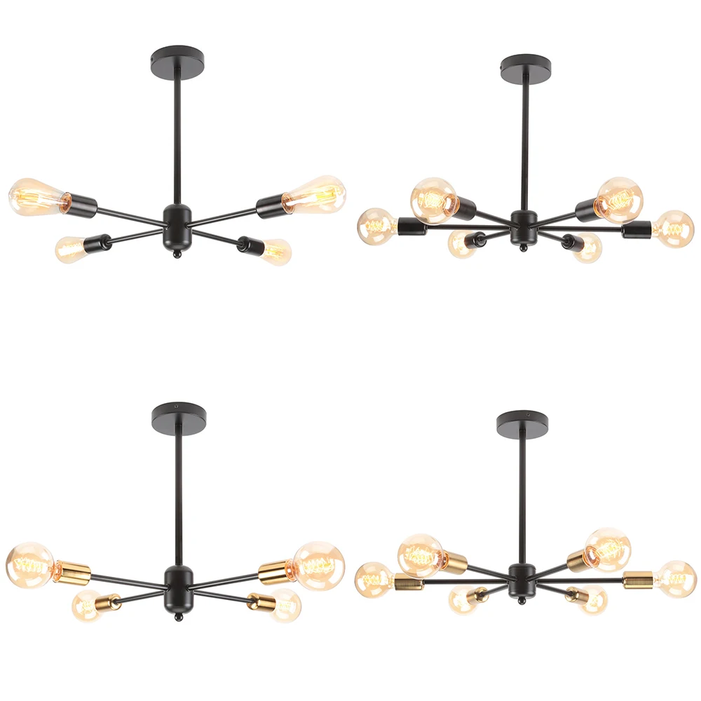 Modern Sputnik 4 6 Pipes Ceiling Lamps Retro Black Chandeliers Iron Loft Lights Lustre Living Dining Room Luminaire Home Decor