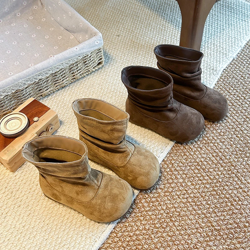 Toddler Girls Fuzzy Collar Winter Ankle Boots, Fleece Lined Back Zipper Non Slip Warm Snow Boots for Daily Cold Weather