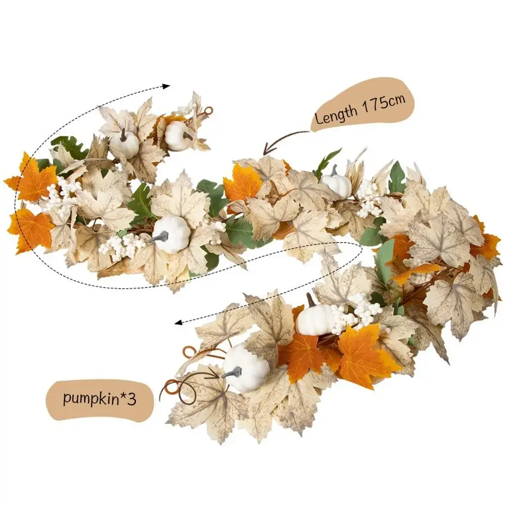 Fall Decor Autumn Artificial Maple Leaf Pumpkin Berry Garland Thanksgiving Halloween Home Mantle Fireplace Party Hanging Supplie view 5