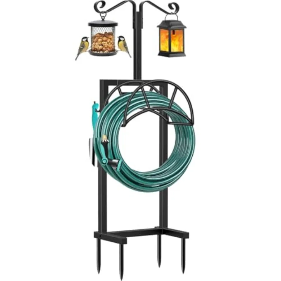 

Garden Hose Holder 4 Spikes Garden Hose Reel Hose Stand Upgraded Water Hose Storage with Tool Hooks Garden Hose Hanger Organize
