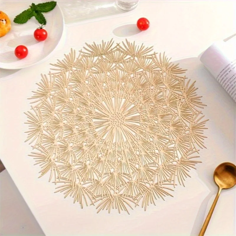 1Pc Kunststoff Tischset Einfarbig Runde Matte Spitze Runde Löwenzahn Muster Hohl Anti-verbrühungen Tischset WesternFood Dekoration pad