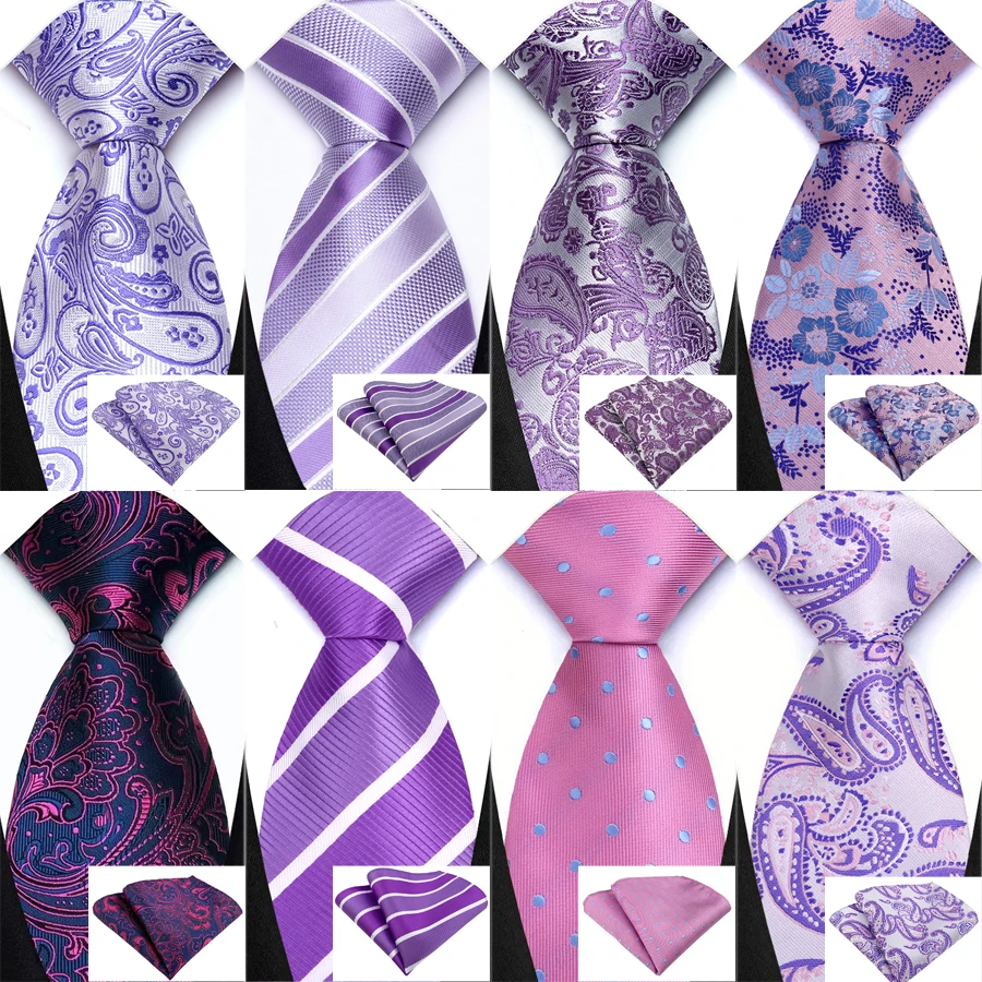 Mode männer Krawatte Set 8 cm Solide Streifen Paisley Licht Lila Hochzeit Krawatten Für Männer Neue Design Hight qualität Krawatte Hanky Set