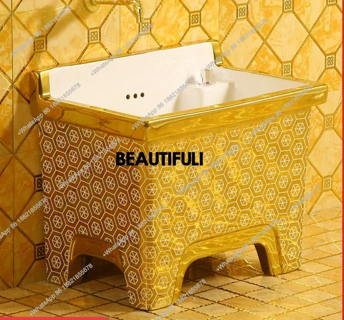 Useful Style Golden Pool Dewatering Basket, Ceramic Drainage Mop Pool, Balcony Floor Mop Basin