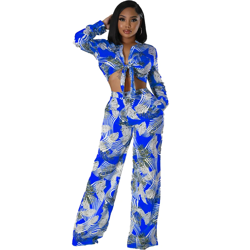 

2 Piece Set African Clothes Women Lace Up Crop Tops And Pants Suits 2023 Fashion New Street Style Sexy African Clothing Outfits