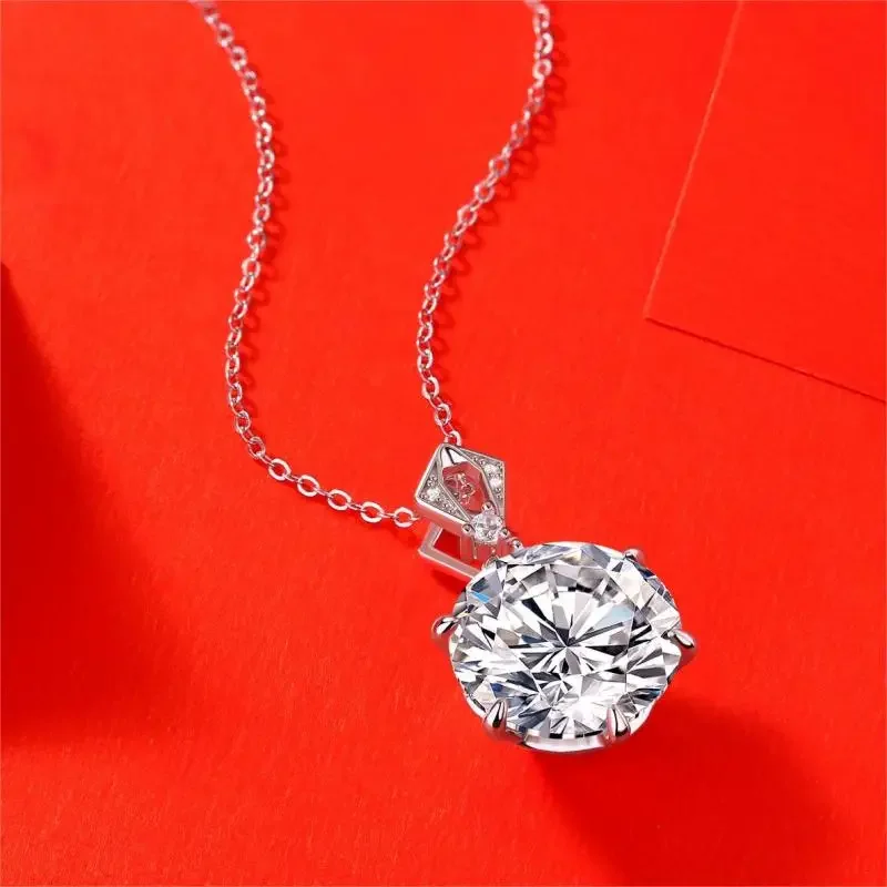 RUIF S925 Silver D Color Main Stone 10ct Moissanite Pendant Necklace for Women Fine Jewelry  Party Birthday Gifts