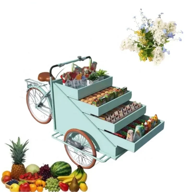 

Colorful Portable folding cart Reverse riding donkey tricycle stall food truck mobile snack cart