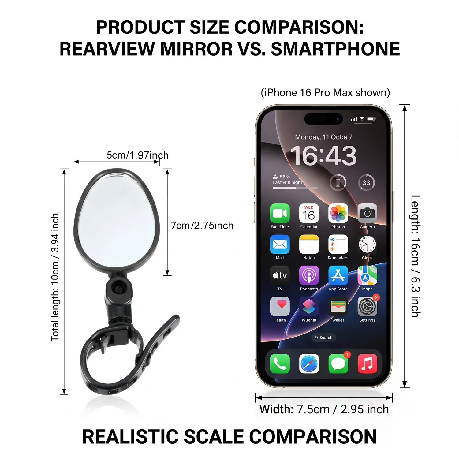 1pcs Bike Rearview Mirror 360° Adjustable Rotatable Handlebar Convex Mirror Safe Wide Angle For Bicycle Cycling Outdoor Sports