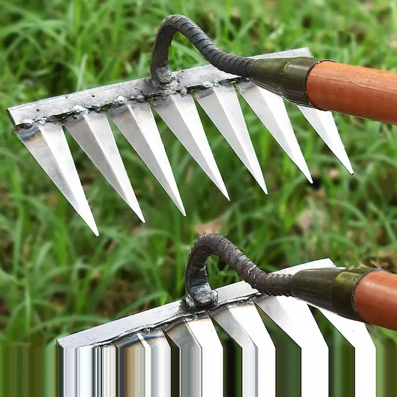 

Cultivating Garden Rake Metal Hand Dethatching Nail Rake High Carbon Steel Material Weeding Tool for Patio Farm Vegetable Garden