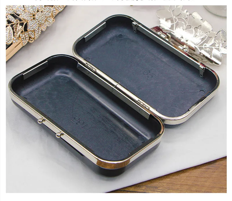 Factory Wholesale Silver Gold Metal Purse Frame Box Clutch Diy Evening Handbag Tree Crystal On Top Bag Handle Accessories Frames