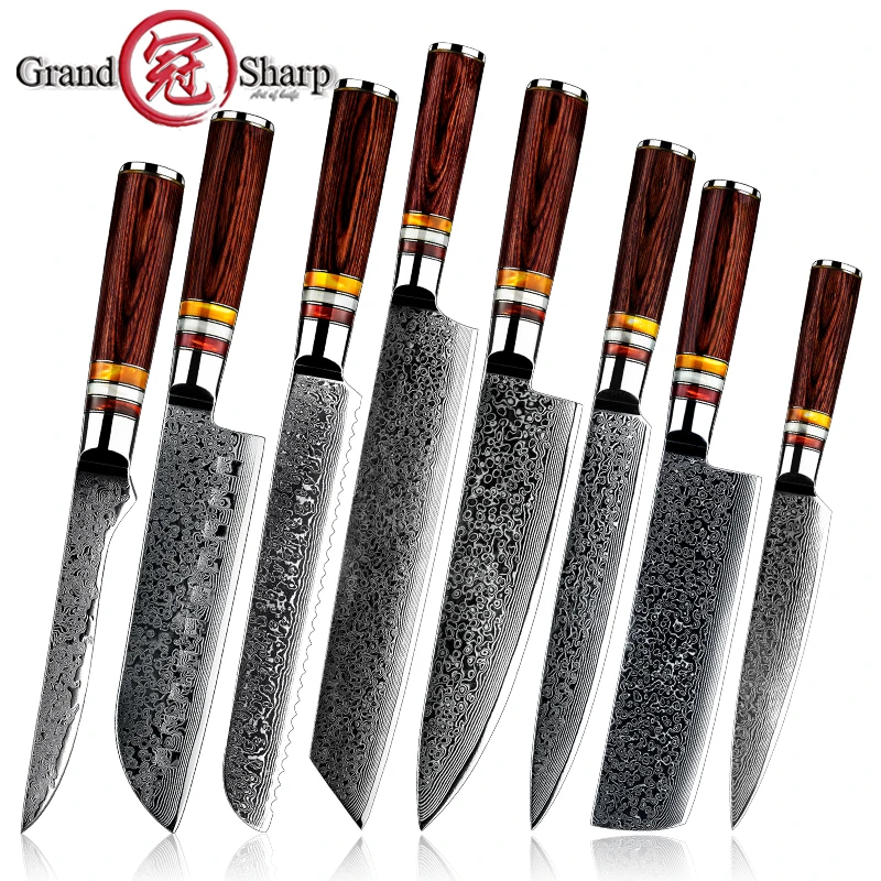 Hot Damascus Chef Knives AUS-10 Japanese Damascus Stainless Steel Kitchen Knife Pakka Handle Professional Cooking Tools Gift Box