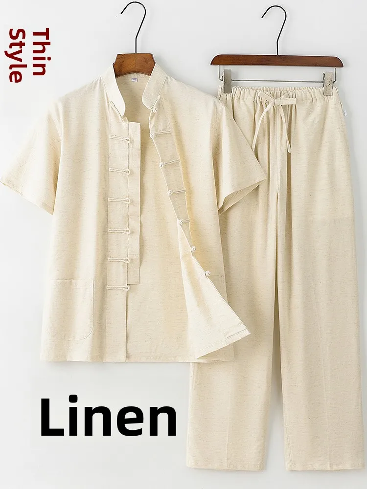 ensemble-d'ete-leger-en-lin-a-manches-courtes-pour-homme-style-tang-ancien-vetements-de-meditation-zen-vetements-de-maison-vetements-de-the-pour-papa-d'age-moyen-ete