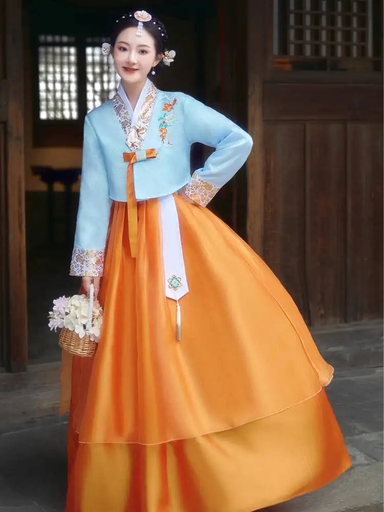 Korean Ethnic Costume Set for Adult Female Students Performance Skirt Traditional Hanbok Yanji Border Performance Dance Dress