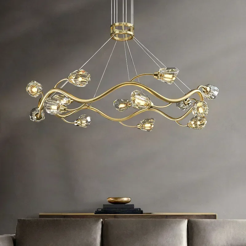 

GHJUYIOL YECTSKI Modern American ALL Copper Crystal Chandelier Lighting And Dining Room Luxury Gold Lustre Kitchen Molecular Art