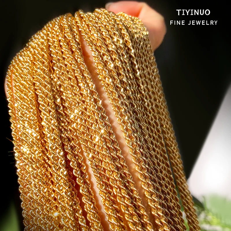 TIYINUO-18K Colar de Ouro com Pingente Corrente de Corda para Mulheres, Jóias Finas, Presente Festival, Nova Moda, Estilo Simples, Real, AU750