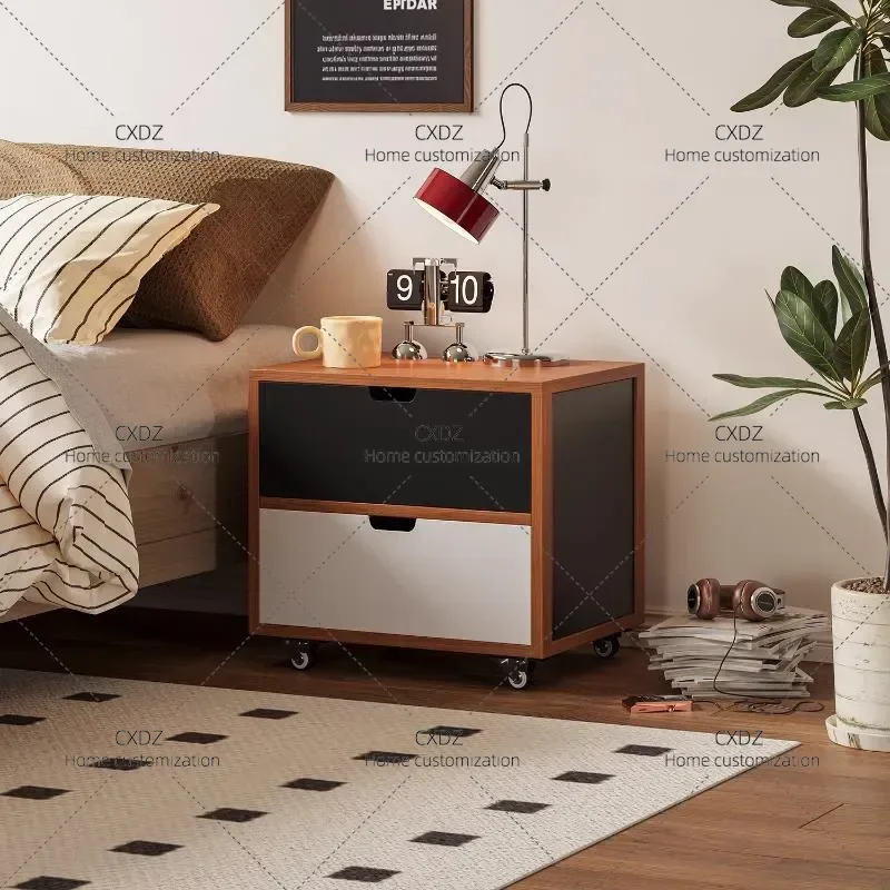 Modern Medieval Retro Color Matching Roller Removable Bedside Table Locker Small Side Cabinet