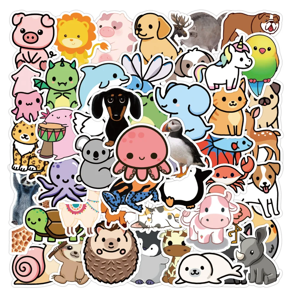 50pcs Creative Cartoon Cute Small Animal Collection Graffiti Stickers Handbook Notebook Laptop Phone Car Diy Decoration Stickers