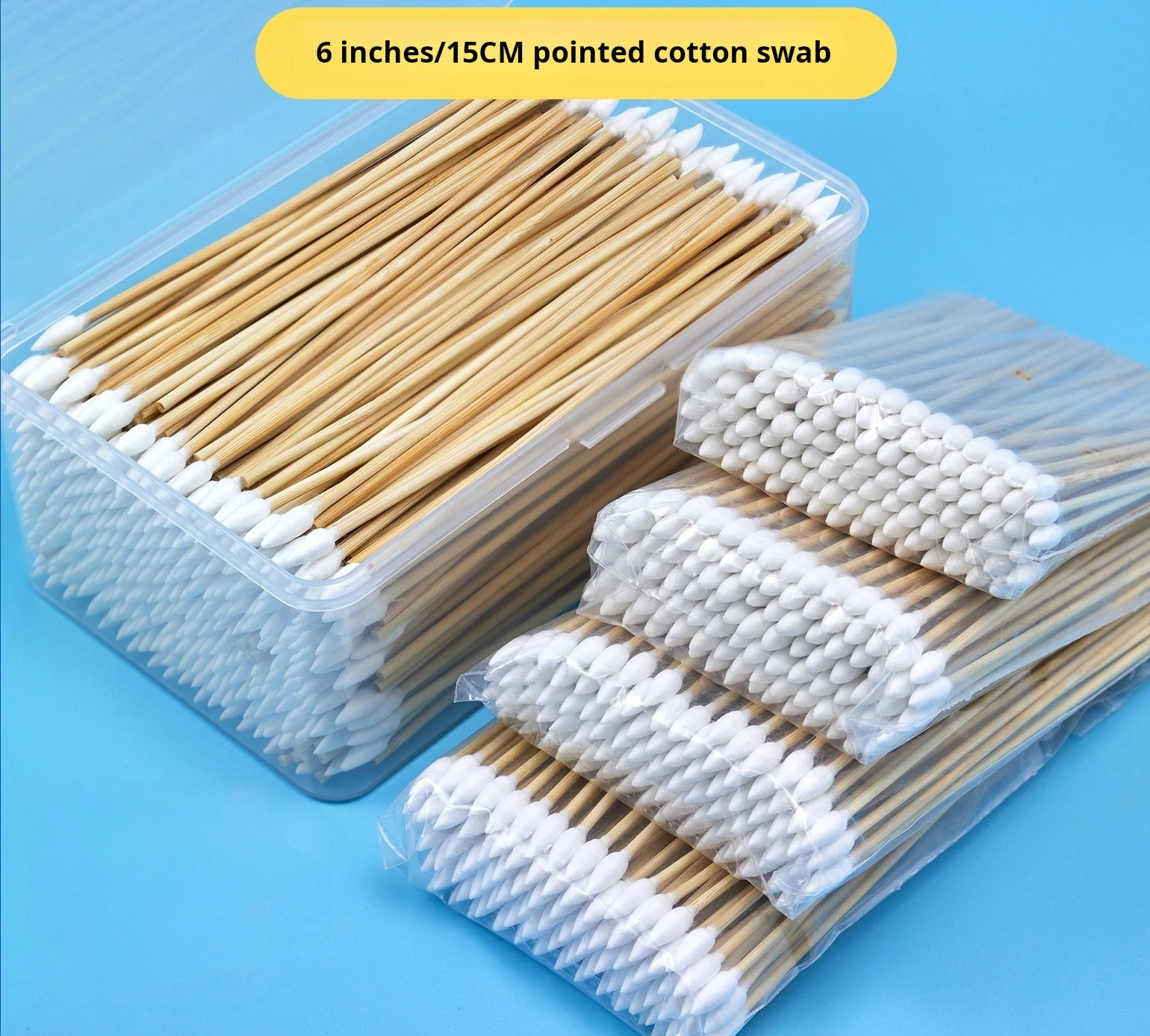 100/300PCS 6 Inch Precision Tips Cotton Swabs - Long Wooden Stick Cotton Buds Pointed Cotton Swabs With Case - Cotton