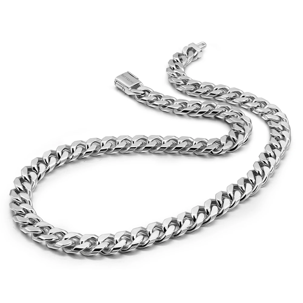 

Hip Hop Boutique Jewelry Cuban Chain Men Necklace Width 10 MM 925 Solid Sterling Silver Curb Chain Necklace For Men Jewelry Male