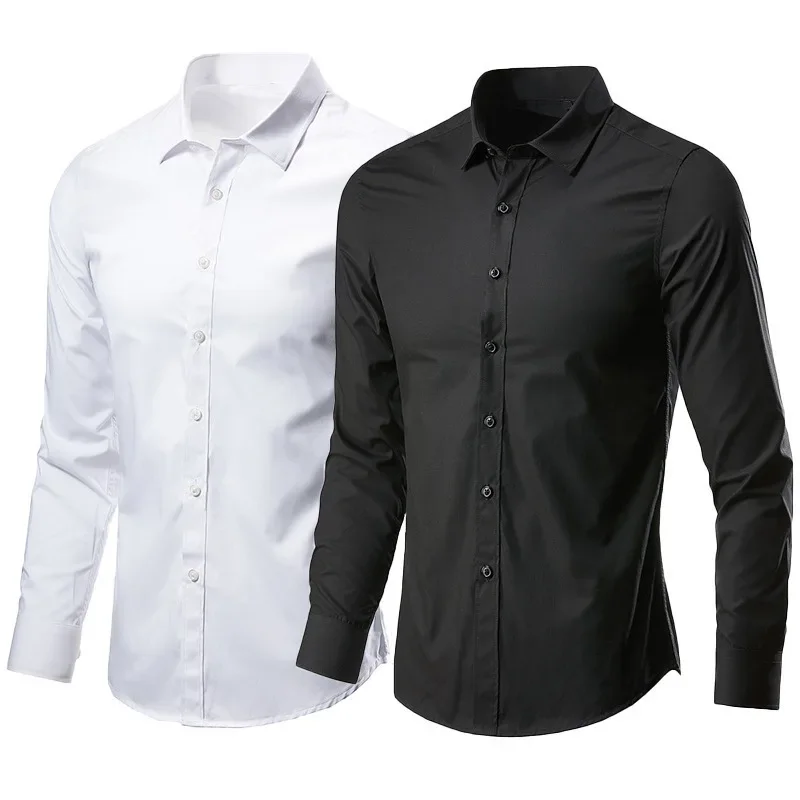 Men's Long Sleeve White Shirt Casual Business Formal Slim Fit Korean Style Professional Work Shirt Wrinkle-free Ironing