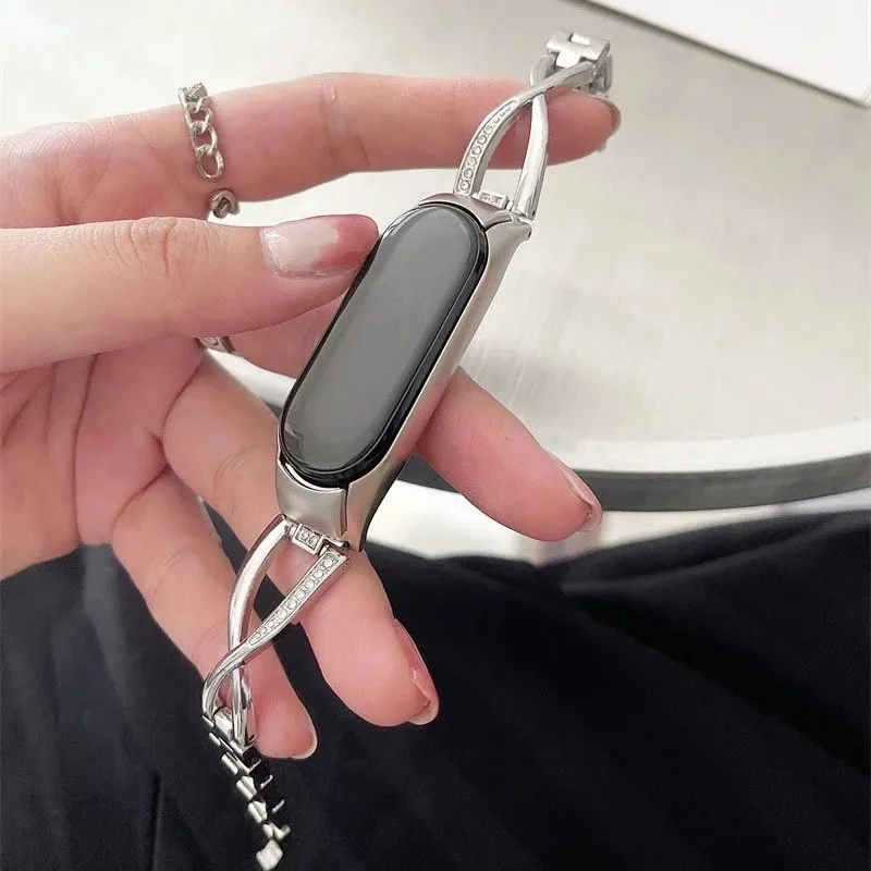 สำหรับ Xiaomi Band 7 6สายสแตนเลสสายรัดข้อมือสำหรับ Xiaomi Mi Band 6 5 4 3นาฬิกาสายโซ่สร้อยข้อมือ