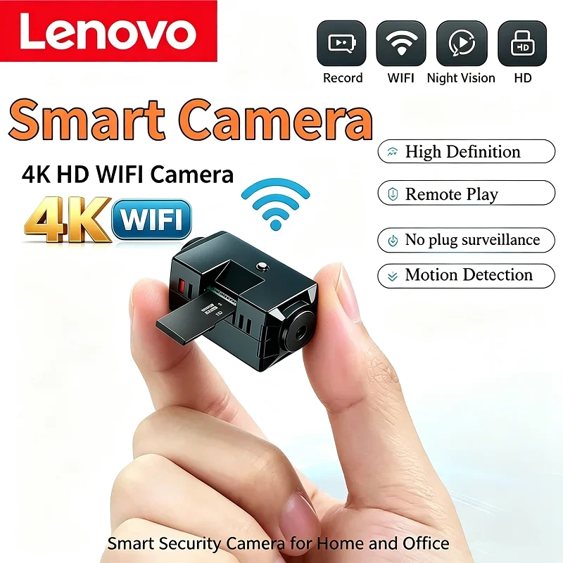 Lenovo Mini 1080P Wireless Surveillance Camera Night Vision Lightweight Clear Portable Motion Detection Premium Quality Camera
