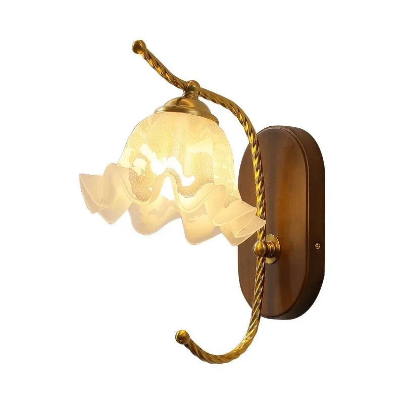 American Retro Cream Wind Chimes Orchid   Nordic Crack Glass Flowe Wall Lamp Simple Style Retro Bedroom Bedside Lighting