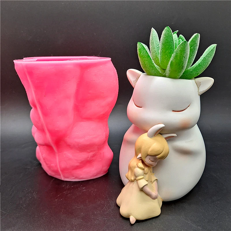 Silicone mold 3D cute white bear flower pot DIY handmade resin plaster candle concrete crystal epoxy mold