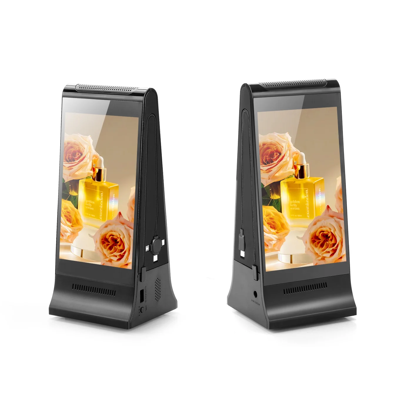 Innovative FYD-868SD Double 7 Inch Touch Screen Restaurant  Display Digital Menu Table Top Advertising Player Phone Charging