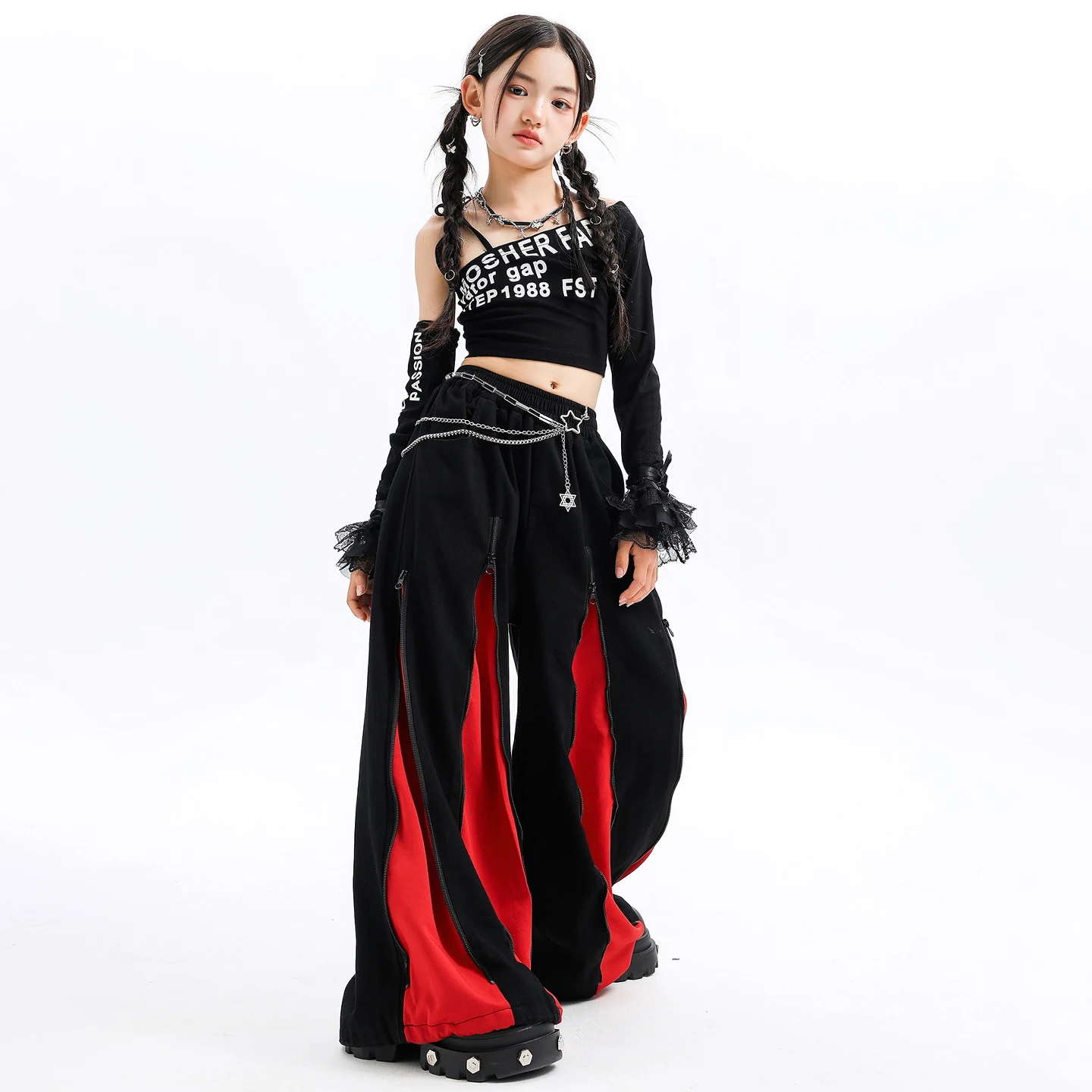 Mädchen K-pop Moderne Jazz Crop Tops Street Dance Cargo Hosen Kinder Hip Hop Jazz Mädchen Gruppe Kleidung Sets Kinder streetwear Kostüm
