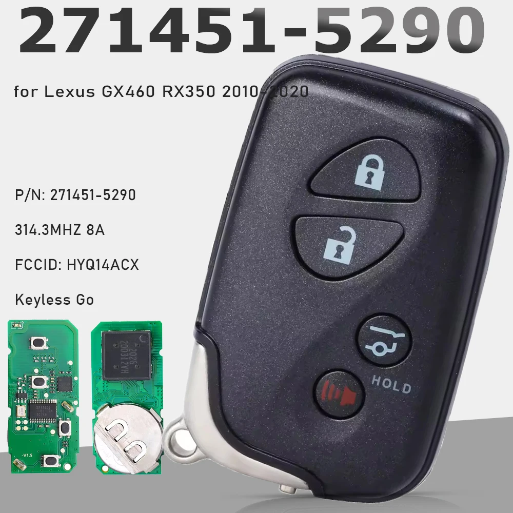 

KEYECU 271451-5290 Keyless Go 314.3MHz / 433MHz Smart Remote Car Key Fob for Lexus GX460 RX350 2010-2020 HYQ14ACX