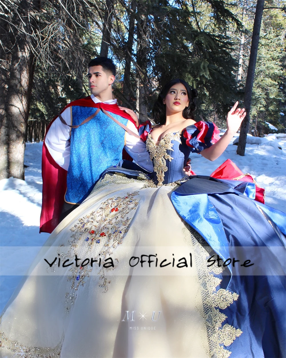 Princesa de la nieve azul marino y champán Apliques de encaje vestido para quinceañeras vestido de baile Mexica dulce 15 16 vestido de novia personalizado