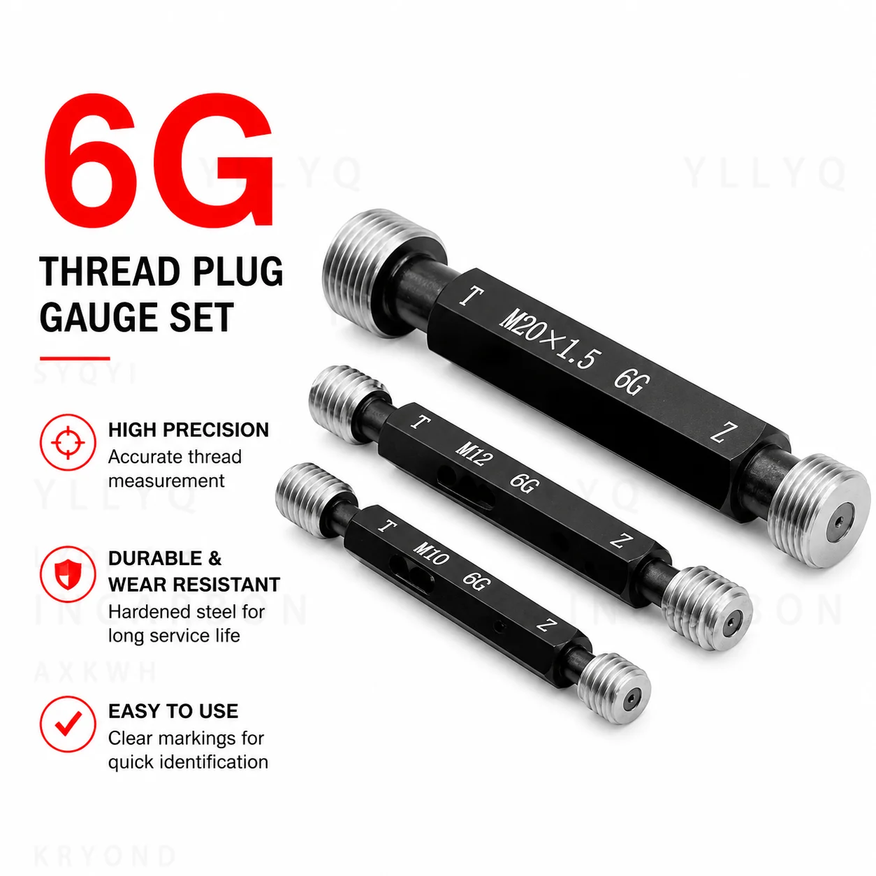 1PCS Metric Fine Thread Plug Gauge 6G M8-M40 Pitch 1 Screw Thread Gage Measuring Tool For CNC Lathe Inspection