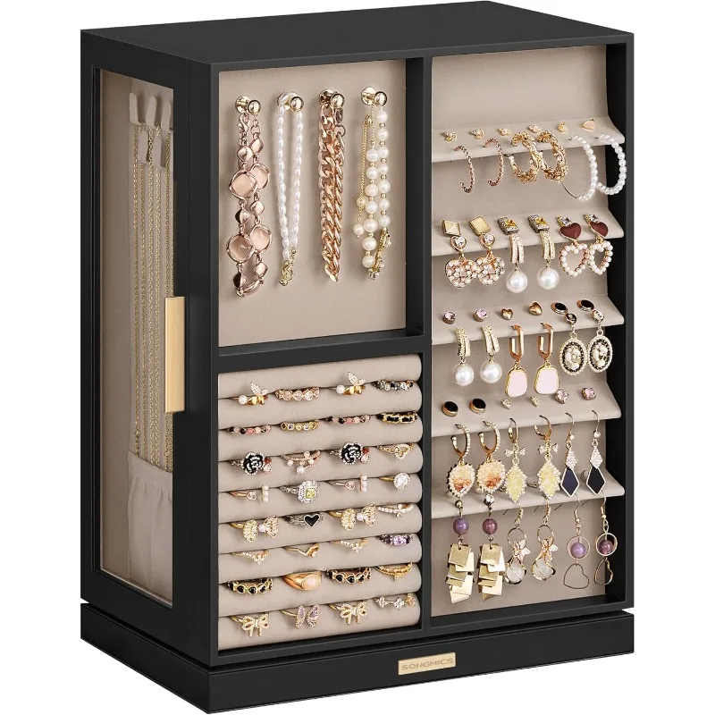 

Jewelry Storage Case with 7 Drawers, Jewelry Organizer, Glass Window, Spacious, Vertical Jewelry Storage, Open Design