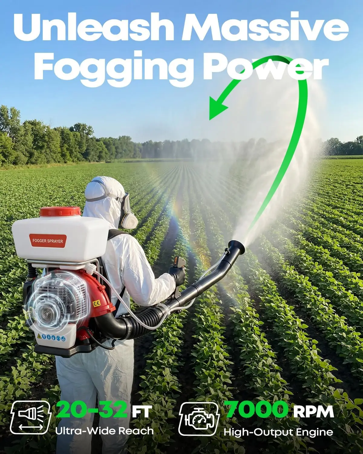 Gas Backpack Sprayer 52CC 2 In 1 37 Gal Backpack Fogger Mist Blower High Velocity 205 MPH Leaf Blower Yard Orchard Care Red