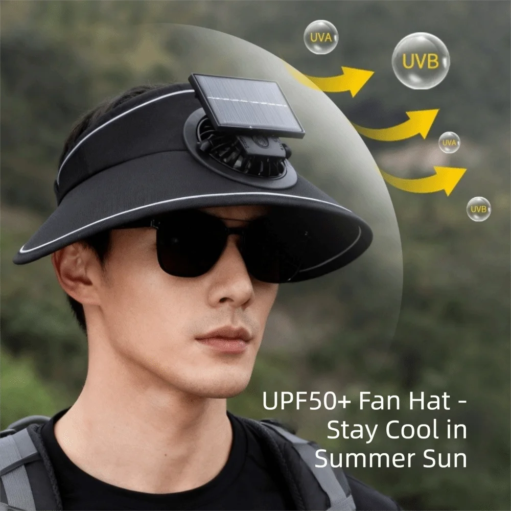 Fashion Breathable Sunscreen Fan Hat Sun Protection Empty Top Sun Visor Hat Wide Brim UV Protection Cooling Fan Hat Women