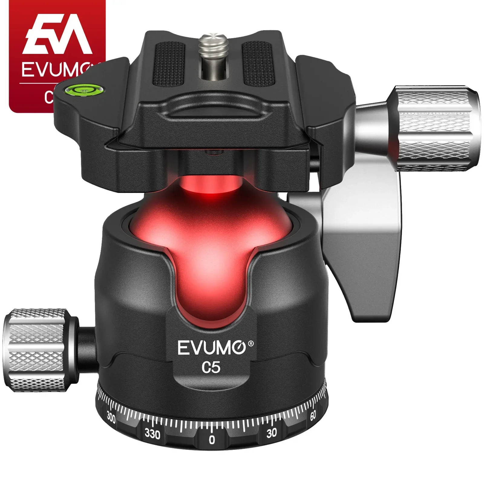 

EVUMO C5 Tripod Ball Head 360° Swivel Panoramic Full CNC Low Profile Arca Swiss Plate Tripod Head for Camera Monopod Load 15kg