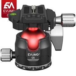 EVUMO C5 Tripod Ball Head 360° Swivel Panoramic Full CNC Low Profile Arca Swiss Plate Tripod Head for Camera Monopod Load 15kg