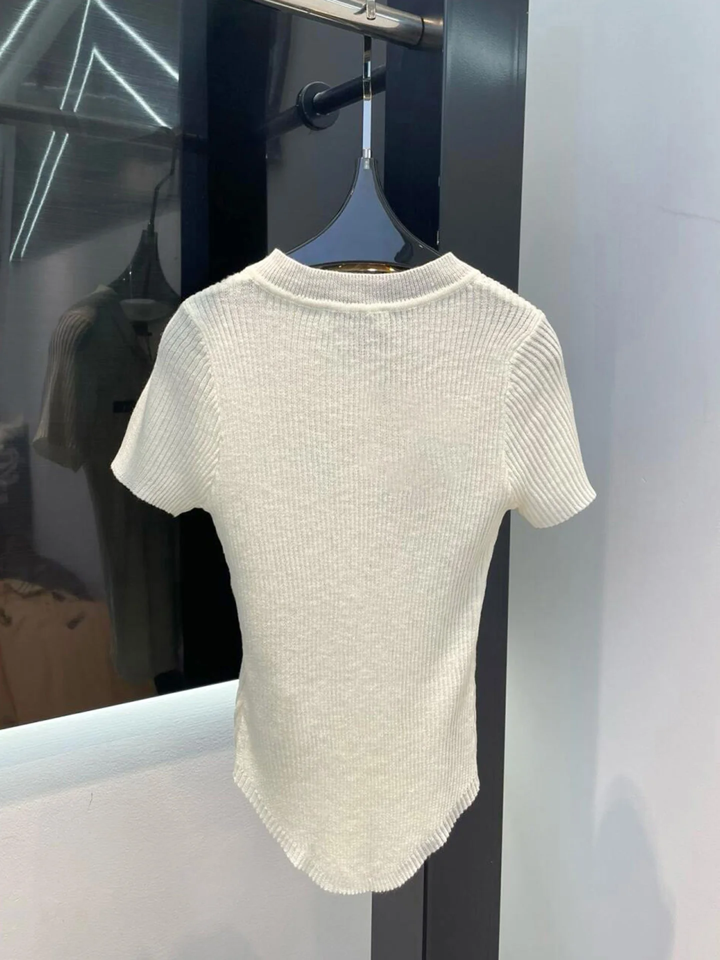 

Ele Women's Knitted T-irt Slim Fit Soft Sle Summer 2025 Commute Sle round Ne ort Sve Color Top
