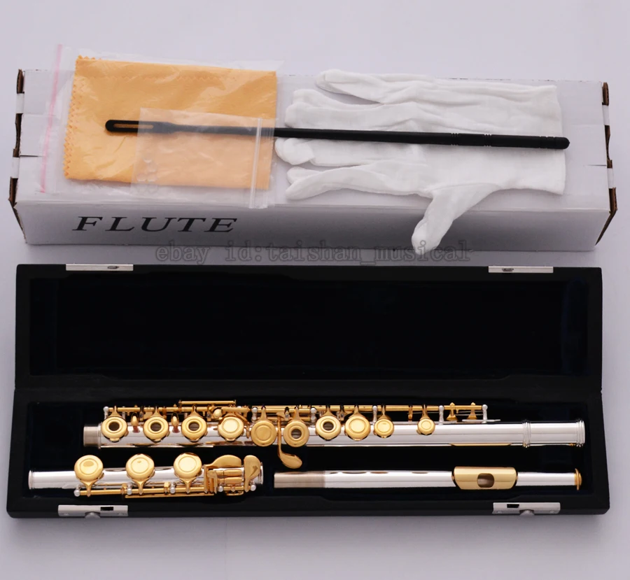 high quality Silver Gold Plating 17 Open Hole Flute C Tone B Foot italian pads Leather Case