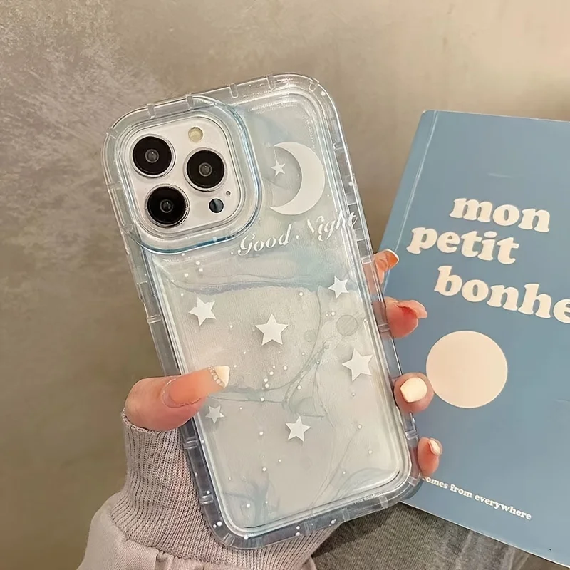 Star Moon Dyed Blue Phone Case For iPhone 14 13 12 11 Pro Max XS MAX XR 7 8 Plus Mini SE 2020 Silicone Cover Cases